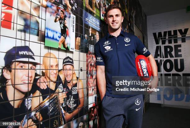 Marc Murphy of the Carlton Blues poses during a media opportunity at Ikon Park on July 2, 2018 in Melbourne, Australia.