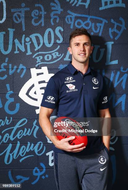 Marc Murphy of the Carlton Blues poses during a media opportunity at Ikon Park on July 2, 2018 in Melbourne, Australia.