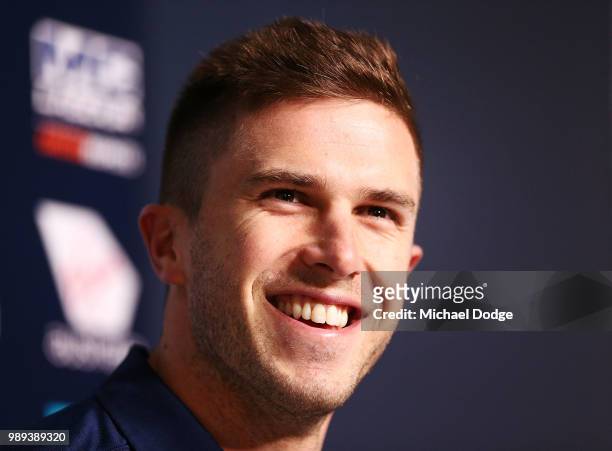 Marc Murphy of the Carlton Blues speaks to the media during a media opportunity at Ikon Park on July 2, 2018 in Melbourne, Australia.