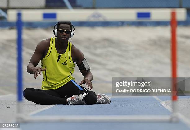 World record-holder and Olympic gold medal at the 2008 Beijing Olympics in the 110 metre hurdles, Cuban Dairon Robles, trains at the Alberto Spencer...