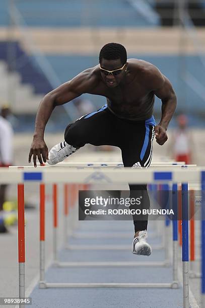 World record-holder and Olympic gold medal at the 2008 Beijing Olympics in the 110 metre hurdles, Cuban Dairon Robles, trains at the Alberto Spencer...