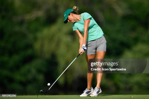 Jaye Marie Green hits her tee shot on the seventh hole during the final round of the KPMG Women's PGA Championship on July 1, 2018 at the Kemper...