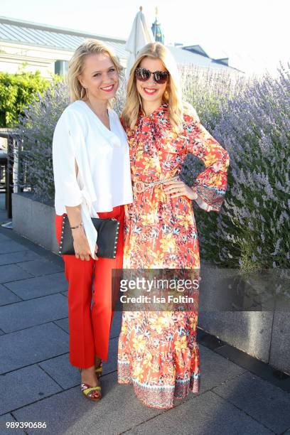 German presenter Nova Meierhenrich and German actress Susan Sideropoulos during the Ladies Dinner at Hotel De Rome on July 1, 2018 in Berlin, Germany.
