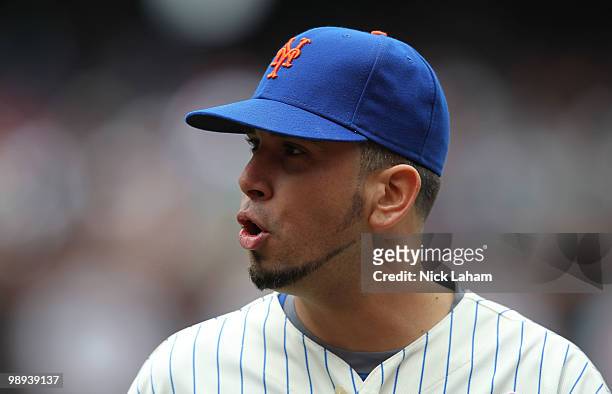 Oliver Perez of the New York Mets walks to the dugout against the San Francisco Giants at Citi Field on May 9, 2010 in the Flushing neighborhood of...