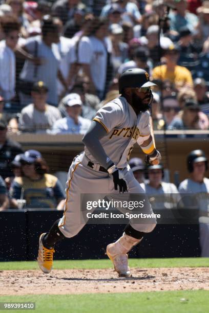 Pittsburgh Pirates Second baseman Josh Harrison runs out a single during a MLB game between the Pittsburgh Pirates and the San Diego Padres on July...