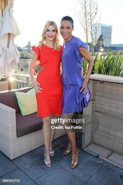 German presenter Tanja Buelter and German presenter Annabelle Mandeng during the Ladies Dinner at Hotel De Rome on July 1, 2018 in Berlin, Germany.