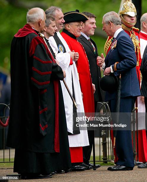 Prince Charles, Prince of Wales, Colonel in Chief The Royal Dragoon Guards , talks with a Chelsea Pensioner during the Combined Cavalry Old Comrades...