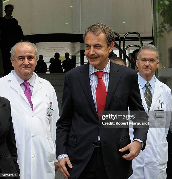 Spanish Prime Minister Jose Luis Rodriguez Zapatero visits the King of Spain Juan Carlos I at the Hospital Clinic of Barcelona, after he had an...