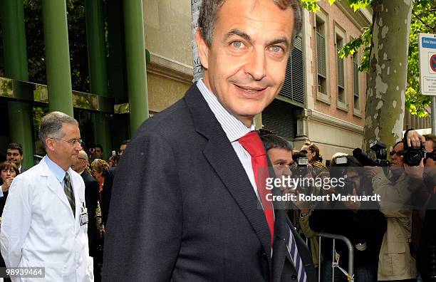 Spanish Prime Minister Jose Luis Rodriguez Zapatero visits the King of Spain Juan Carlos I at the Hospital Clinic of Barcelona, after he had an...