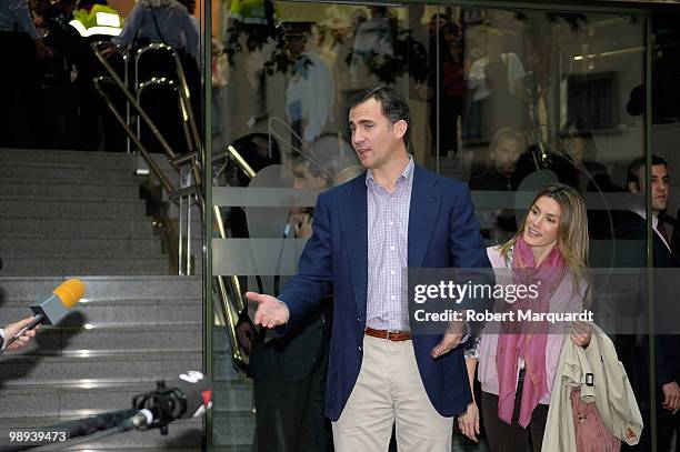 Prince Felipe of Spain and Princess Letizia of Spain visit the King of Spain Juan Carlos I at the Hospital Clinic of Barcelona, after he had an...