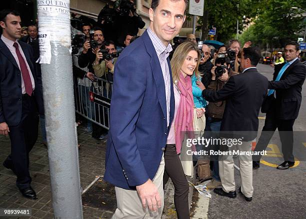 Prince Felipe of Spain and Princess Letizia of Spain visit the King of Spain Juan Carlos I at the Hospital Clinic of Barcelona, after he had an...