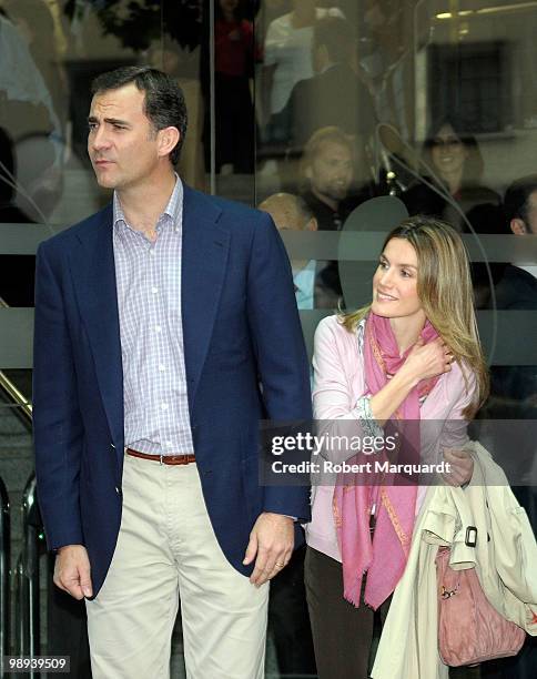 Prince Felipe of Spain and Princess Letizia of Spain visit the King of Spain Juan Carlos I at the Hospital Clinic of Barcelona, after he had an...