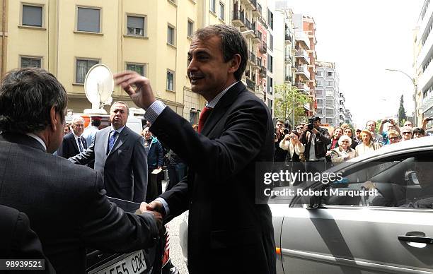 Spanish Prime Minister Jose Luis Rodriguez Zapatero visits the King of Spain Juan Carlos I at the Hospital Clinic of Barcelona, after he had an...