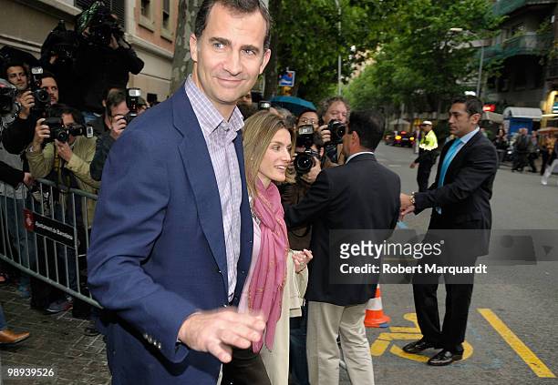 Prince Felipe of Spain and Princess Letizia of Spain visit the King of Spain Juan Carlos I at the Hospital Clinic of Barcelona, after he had an...