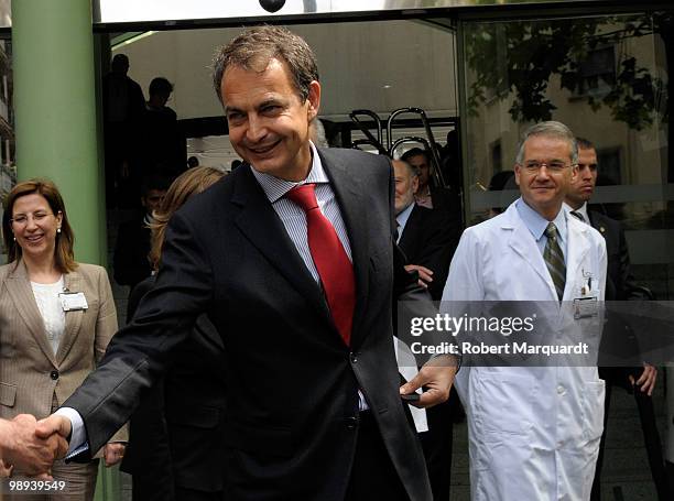 Spanish Prime Minister Jose Luis Rodriguez Zapatero visits the King of Spain Juan Carlos I at the Hospital Clinic of Barcelona, after he had an...