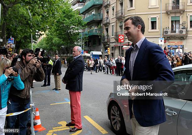 Prince Felipe of Spain visits the King of Spain Juan Carlos I at the Hospital Clinic of Barcelona, after he had an operation to remove a benign lump...