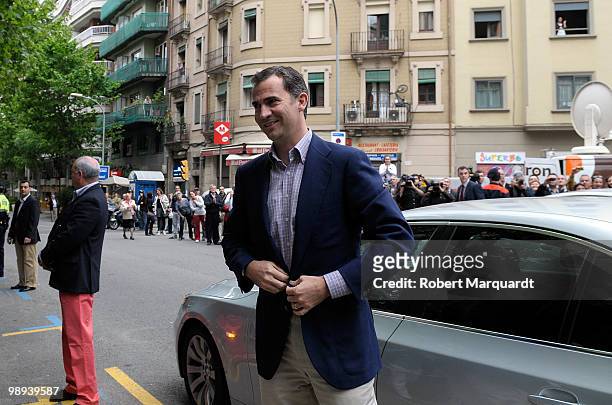 Prince Felipe of Spain visits the King of Spain Juan Carlos I at the Hospital Clinic of Barcelona, after he had an operation to remove a benign lump...