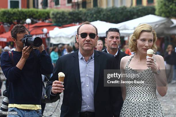 Kevin Spacey and Cate Blanchett are seen while filming for IWC on May 8, 2010 in Portofino, Italy.