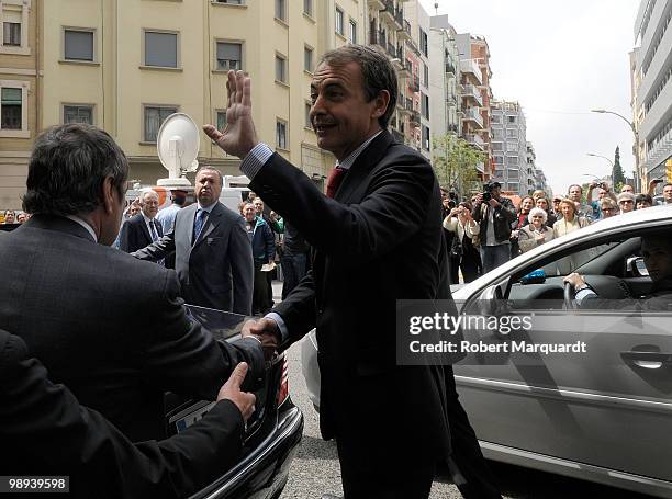 Spanish Prime Minister Jose Luis Rodriguez Zapatero visits the King of Spain Juan Carlos I at the Hospital Clinic of Barcelona, after he had an...