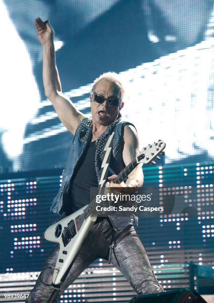 Guitarist Rudolf Schenker of the Scorpions performs on stage at Olympiahalle on May 8, 2010 in Munich, Germany.