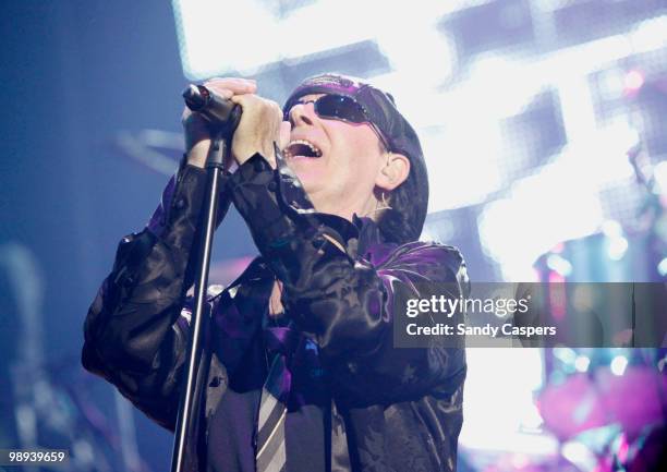 Vocalist Klaus Meine of the Scorpions performs on stage at Olympiahalle on May 8, 2010 in Munich, Germany.