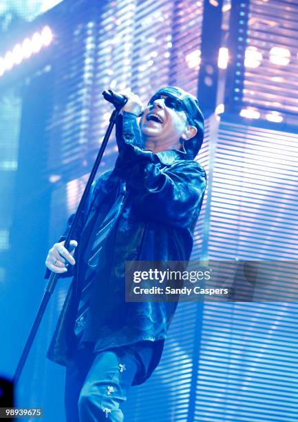 Vocalist Klaus Meine of the Scorpions performs on stage at Olympiahalle on May 8, 2010 in Munich, Germany.