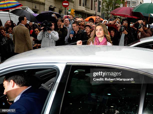 Princess Letizia of Spain visits the King of Spain Juan Carlos I at the Hospital Clinic of Barcelona, after he had an operation to remove a benign...