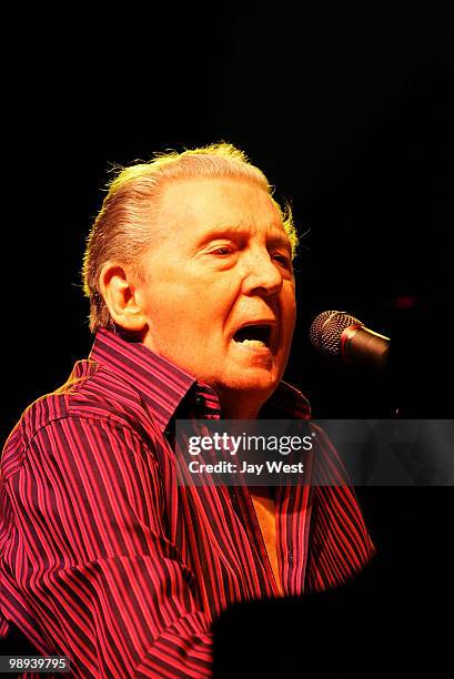 Jerry Lee Lewis performs in concert on day two of The Revival Festival at The Nutty Brown Amphitheater on May 8, 2010 in Austin, Texas.