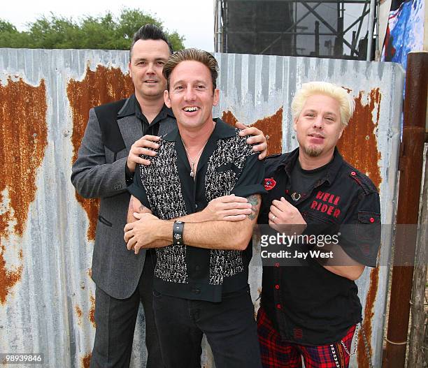 Jonny Bowler, Buzz Campbell and Stinky of Buzz Campbell & The Hot Rod Lincoln backstage on day two of The Revival Festival at The Nutty Brown...