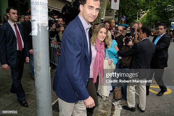 Prince Felipe of Spain and Princess Letizia of Spain visit the King of Spain Juan Carlos I at the Hospital Clinic of Barcelona, after he had an...