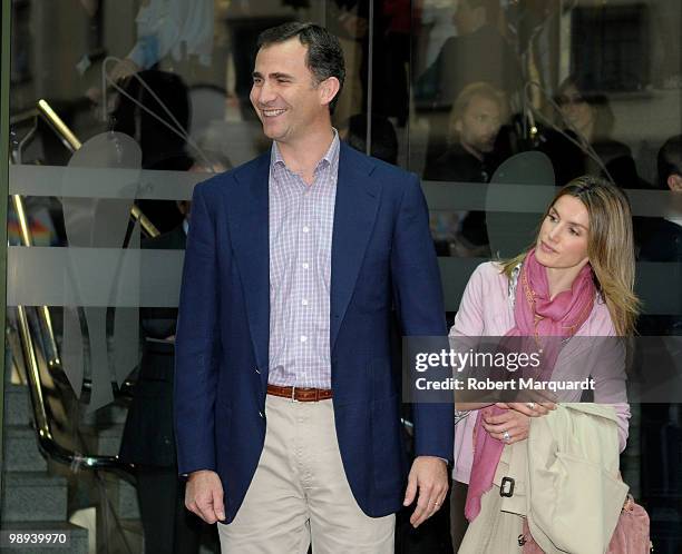 Prince Felipe of Spain and Princess Letizia of Spain visit the King of Spain Juan Carlos I at the Hospital Clinic of Barcelona, after he had an...