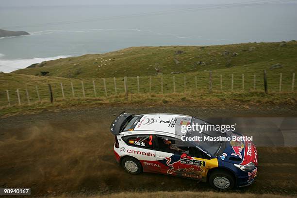 Daniel Sordo of Spain and co-driver Marc Marti of Spain drive their Citroen C4 Total during Leg3 of the WRC Rally of New Zealand on May 9, 2010 in...