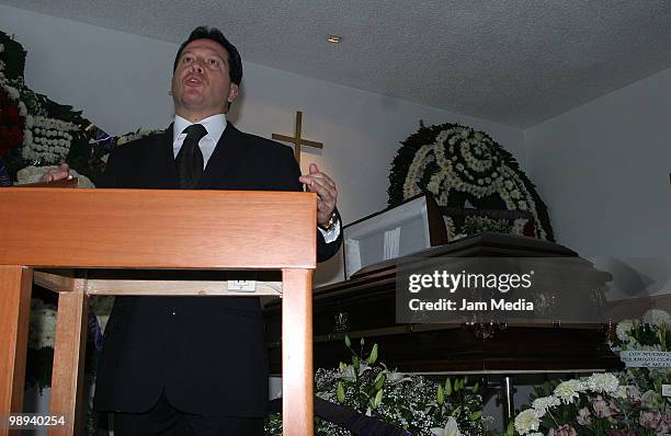 President of the Mexican Olympic Association, Daniel Aceves, during the funeral of ex-clavadista and Olympic Mexican medalist Joaquin Capilla at...