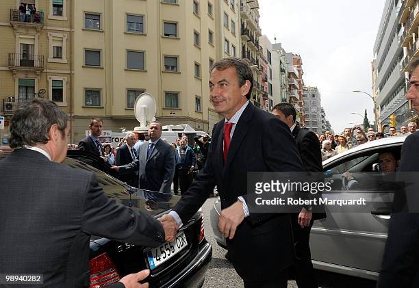 Spanish Prime Minister Jose Luis Rodriguez Zapatero visits the King Juan Carlos I of Spain at the Hospital Clinic of Barcelona, after he had an...