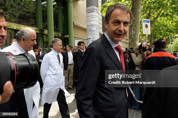 Spanish Prime Minister Jose Luis Rodriguez Zapatero visits the King Juan Carlos I of Spain at the Hospital Clinic of Barcelona, after he had an...