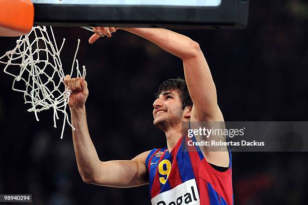 Ricky Rubio, #9 of Regal FC Barcelona during the 2009-2010 Euroleague Basketball Champion Awards Ceremony at Bercy Arena on May 9, 2010 in Paris,...