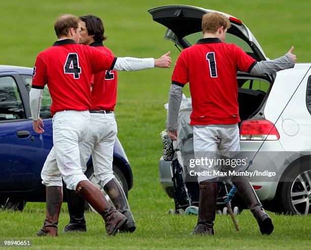 Prince William and HRH Prince Harry play in the Audi Polo Challenge polo match at Coworth Polo Club on May 9, 2010 in Ascot, England.