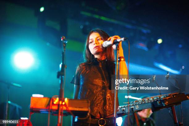 Hope Sandoval of Hope Sandoval and The Warm Inventions performs on stage during day three of All Tomorrow's Parties Festival at Butlins Holiday...