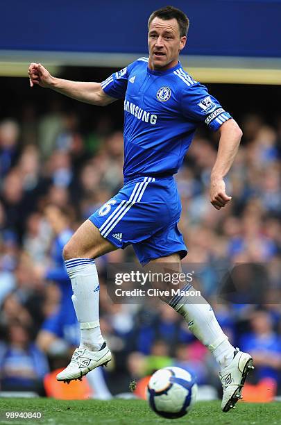 John Terry of Chelsea in action during the Barclays Premier League match between Chelsea and Wigan Athletic at Stamford Bridge on May 9, 2010 in...