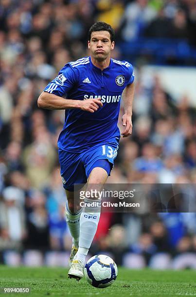 Michael Ballack of Chelsea in action during the Barclays Premier League match between Chelsea and Wigan Athletic at Stamford Bridge on May 9, 2010 in...