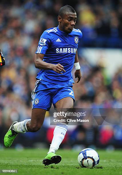 Salomon Kalou of Chelsea in action during the Barclays Premier League match between Chelsea and Wigan Athletic at Stamford Bridge on May 9, 2010 in...