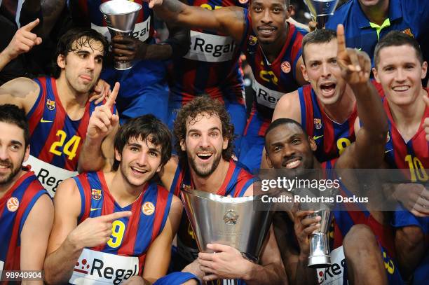 Roger Grimau, #44 of Regal FC Barcelona during the 2009-2010 Euroleague Basketball Champion Awards Ceremony at Bercy Arena on May 9, 2010 in Paris,...