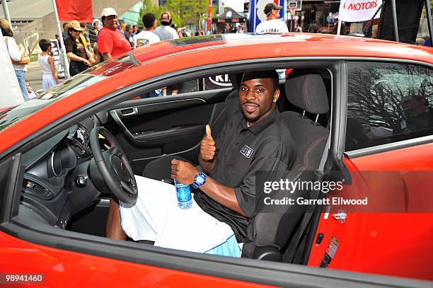 Ty Lawson of the Denver Nuggets poses for a photo during the NBA Nation Mobile Basketball Tour on May 9, 2010 at the ÒCinco De Mayo Festival" in...