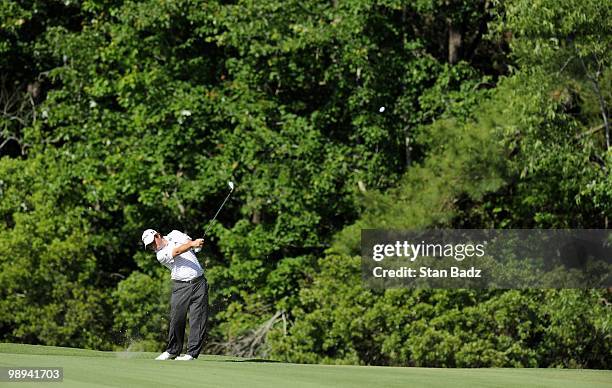Tim Clark hits to the 14th green during the final round of THE PLAYERS Championship on THE PLAYERS Stadium Course at TPC Sawgrass on May 9, 2010 in...