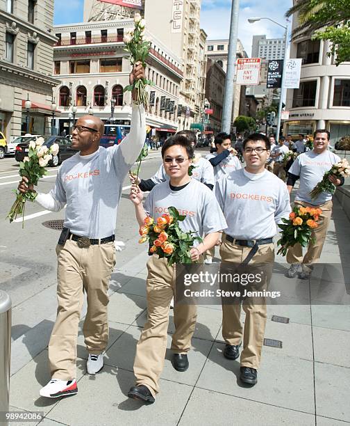 Dockers crew hand out roses to celebrate ''Dockers 10,000 Acts of Chivalry'' on May 9, 2010 in San Francisco, California.