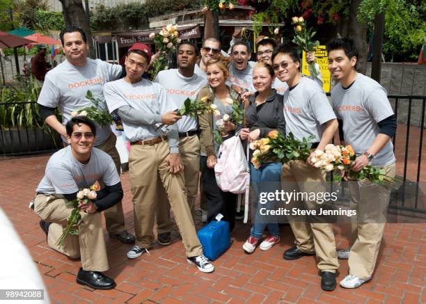 Dockers crew hand out roses to mothers to celebrate ''Dockers 10,000 Acts of Chivalry'' on May 9, 2010 in San Francisco, California.