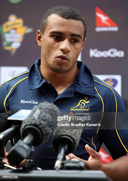 Will Genia speaks during an ARU press conference to announce ticket sales and promote upcoming international matches for the Wallabies at Suncorp...