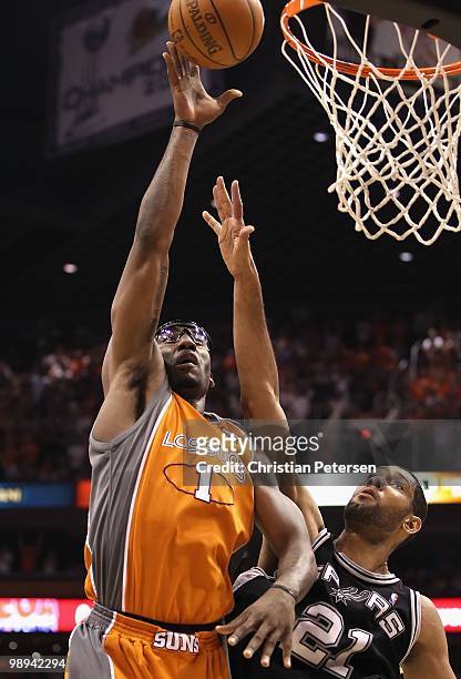 Amar'e Stoudemire of the Phoenix Suns puts up a shot during Game Two of the Western Conference Semifinals of the 2010 NBA Playoffs against the San...