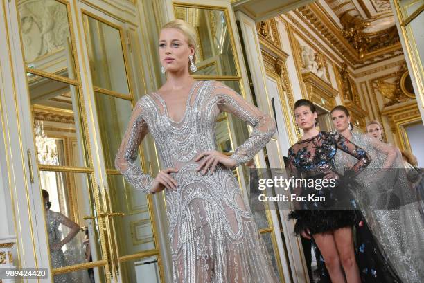 Models walk the runway during the Hany El Behairy Show As part of 25th Oriental Fashion Haute Couture Fall Winter 2018/2019 show as part of Paris...