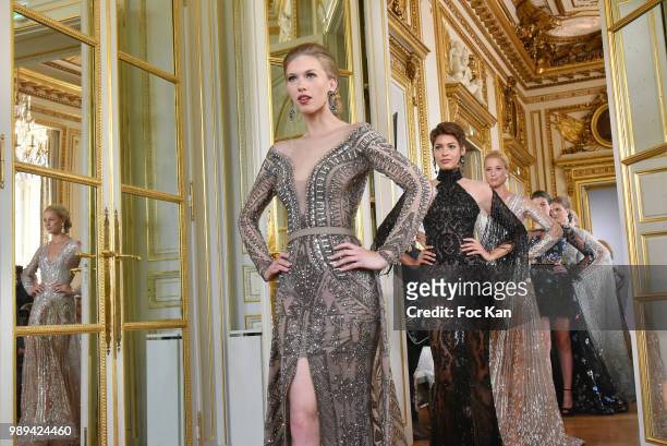 Models walk the runway during the Hany El Behairy Show As part of 25th Oriental Fashion Haute Couture Fall Winter 2018/2019 show as part of Paris...